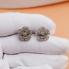 Natural Pave Diamond Flower Shape Stud Earrings Jewelry, Flower Diamond Stud, Sterling Silver Pave Diamond Stud Earrings