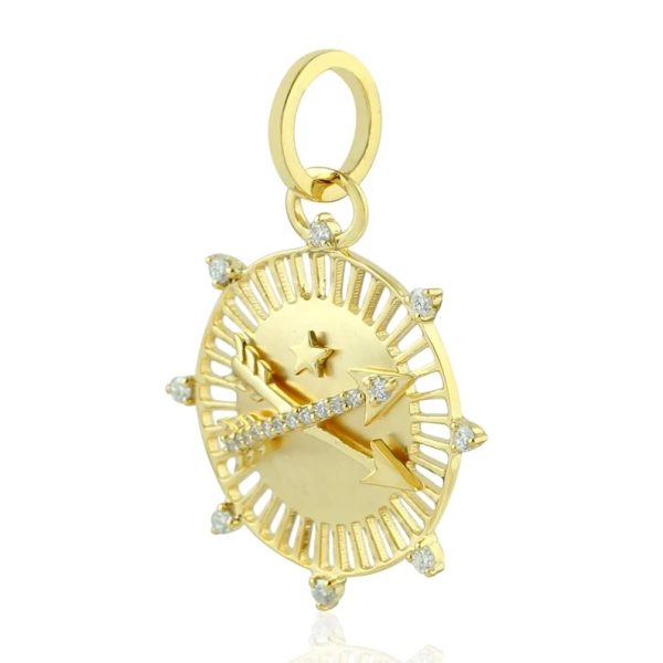 14k Yellow Gold Starburst Arrowhead Disc Charm Pendant Necklace Natural Diamond Pendant Jewelry For Birthday Gift, Women Gift