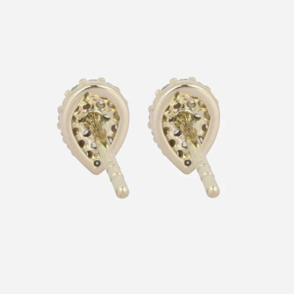 Pave Diamond Pear Shape Stud Earrings, 14k Yellow Gold Stud Earrings, Yellow Gold Diamond Pave Stud Earrings Gift for Women