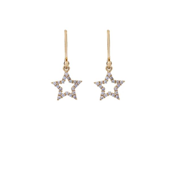 Pave Diamond Star Ear Wire Earrings, Yellow Gold Stud Earrings, 14k Solid Gold Diamond Pave Earrings, Solid Gold Diamond Earrings