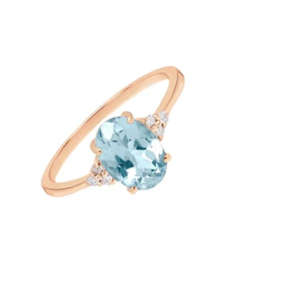 14k Yellow Gold Ring, Gold Gemstone Ring, Aquamarine Gemstone Statement Ring, Diamond Gemstone Ring Anniversary Gift Women