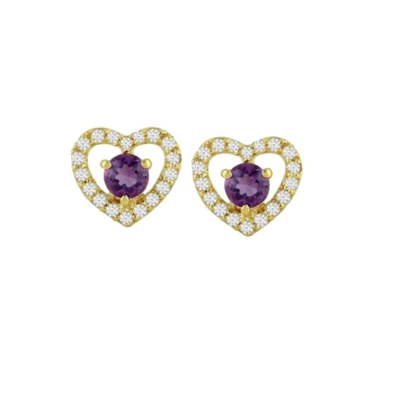 Pave Diamond Earrings, Diamond Disc Stud Earrings, Amythyst Mini Stud Earrings, Gold Stud Earrings Anniversary Gift for Women