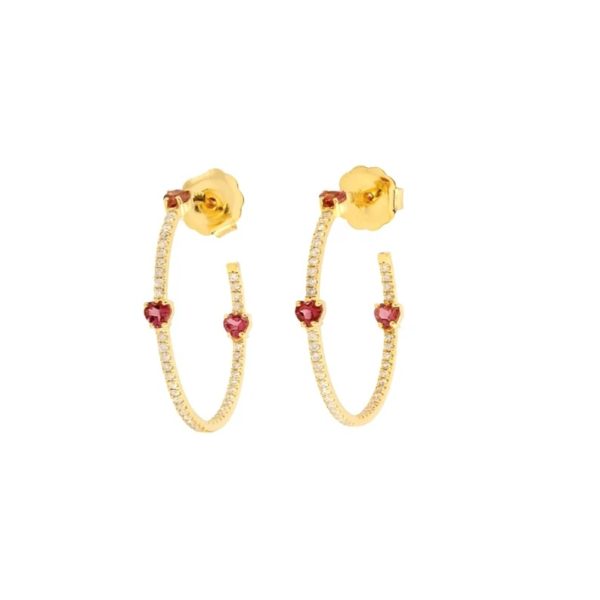 Pave Diamond Earrings, Diamond Hoop Earrings, Diamond Pink Tourmaline Hoop Earrings, 14k Yellow Gold Earrings Wedding Gift Women