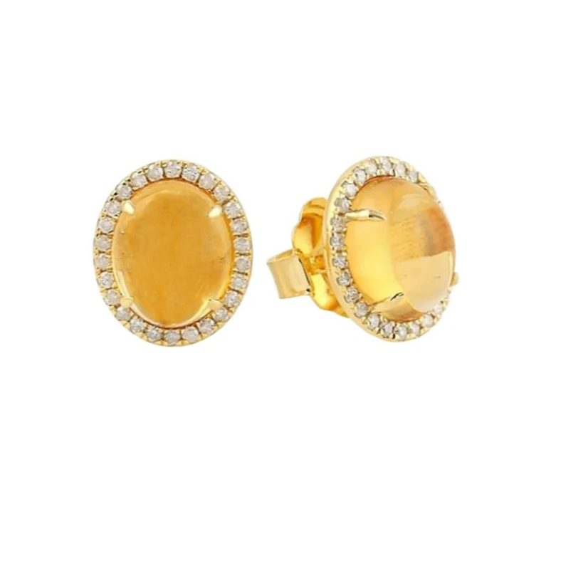 Pave Diamond Earrings, Diamond Disc Stud Earrings, Citrine Mini Stud Earrings, Gold Mini Stud Earrings Wedding Gift for Women