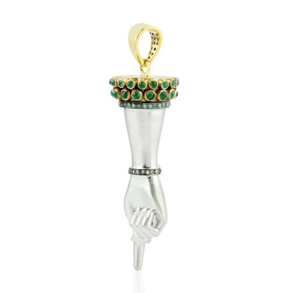 Figa Hand Pendant, Fico Mano Hand Pendant, Silver Hand Pendant Natural Diamond Emerald Bezel Set, Figa Fist Pendant For Women's Gift Jewelry