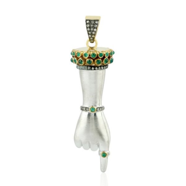Figa Hand Pendant, Fico Mano Hand Pendant, Silver Hand Pendant Natural Diamond Emerald Bezel Set, Figa Fist Pendant For Women's Gift Jewelry