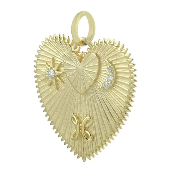 14k Yellow Gold Heart Shape Pendant Star Pendant Crescent Moon Charm Pendant Women Fine Pendant Necklace Jewelry Gift For Love