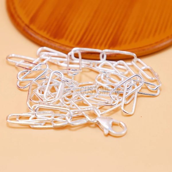 18 inch Flat Drawn Cable Paper Clip 925 Sterling Silver Chain Necklace Jewelry, Paper Clip Chain, Handmade Chain Jewelry