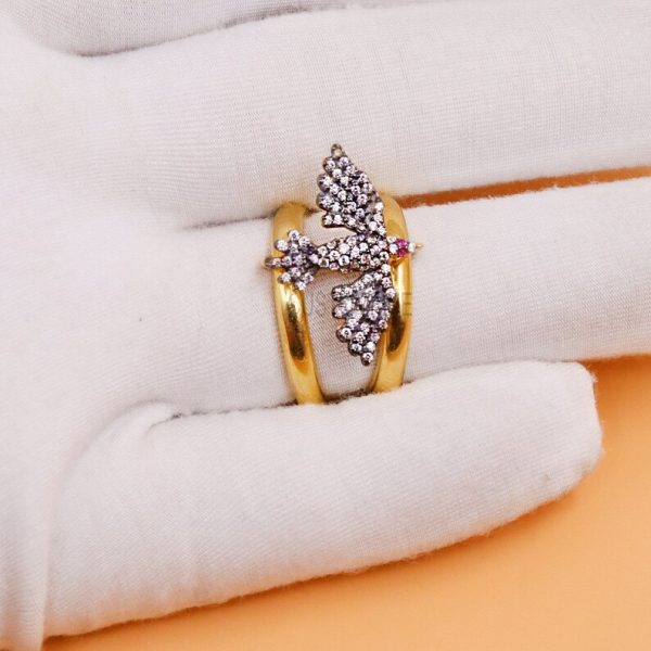 Halloween Day Sale!! 925 Sterling Silver Connector Bird Band Ring Jewelry, Diamond Bird Connector Ring, Bird Connector Band Ring, Link Ring