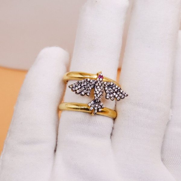 Halloween Day Sale!! 925 Sterling Silver Connector Bird Band Ring Jewelry, Diamond Bird Connector Ring, Bird Connector Band Ring, Link Ring