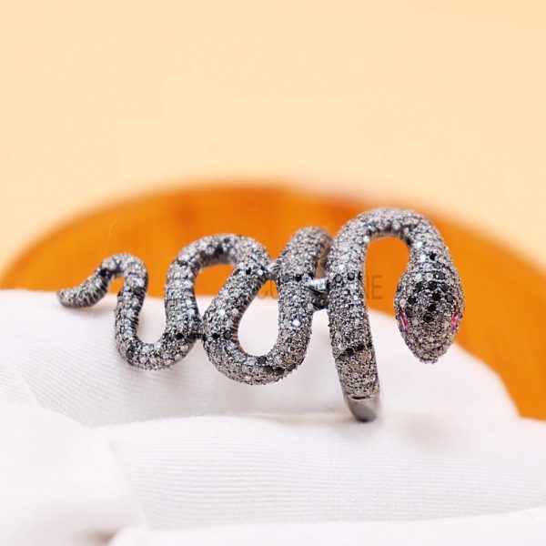 Halloween Day Sale!! Natural Pave Diamond Snake Ring Jewelry, Diamond Ruby Snake Ring, Silver Snake Ring Jewelry, Pave Diamond Snake Ring