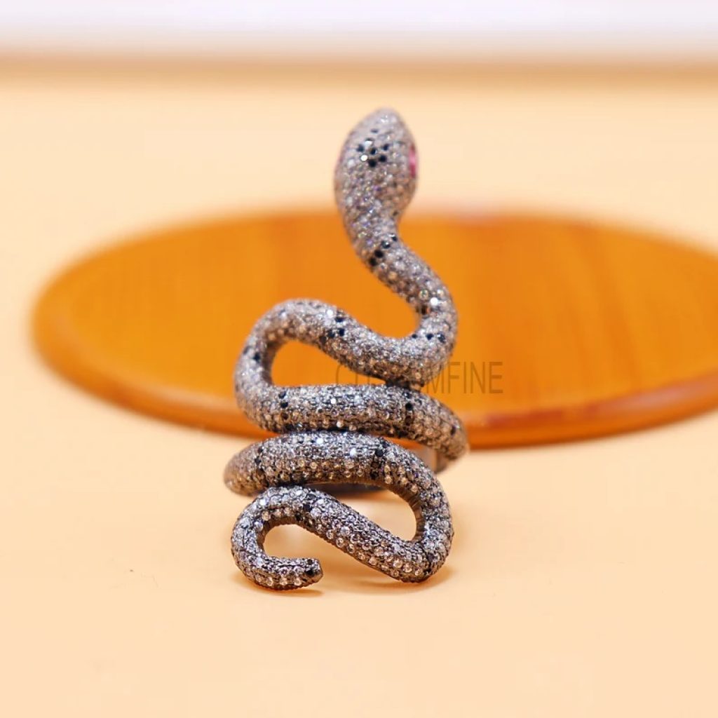 Halloween Day Sale!! Natural Pave Diamond Snake Ring Jewelry, Diamond Ruby Snake Ring, Silver Snake Ring Jewelry, Pave Diamond Snake Ring