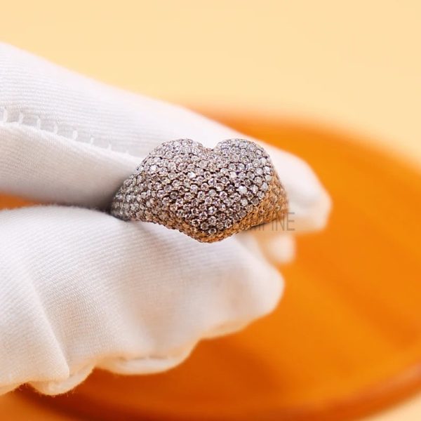 925 Sterling Silver Diamond Heart Ring Jewelry, Diamond Heart Ring, Silver Heart Ring, Handmade Silver Diamond Heart Ring for Women's