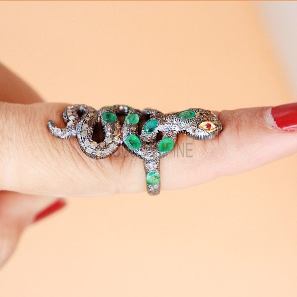 Halloween Day Sale!! Natural Pave Diamond Snake Shape Ring Jewelry, Diamond Emerald Snake Ring, Silver Snake Ring Jewelry, Pave Diamond Ring