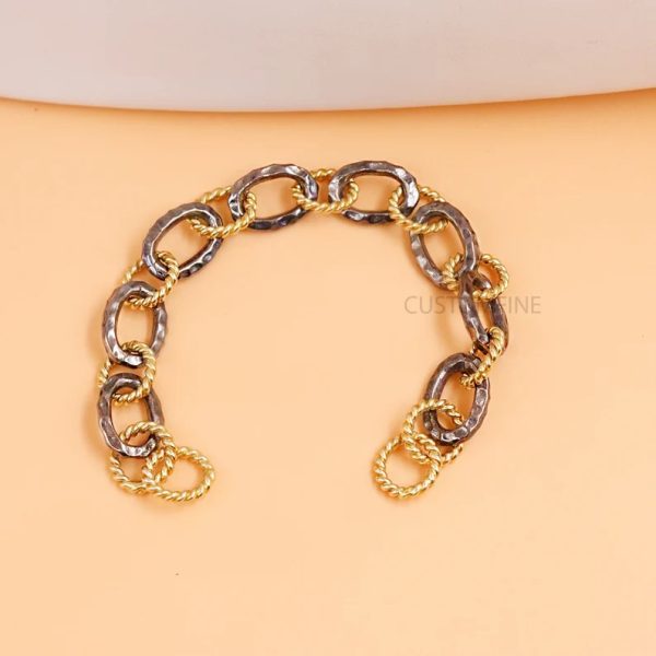 Twisted Bracelet Lock, 925 Silver oval Link Bracelet, Handmade Designer Link Bracelet, Vintage Gold Link Bracelet, Women Twisted Bracelets