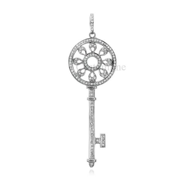 925 Sterling Silver Diamond key Pendant, Handmade Diamond Silver Key Pendant, Silver Key Charm, Handmade Silver Diamond Key Charm Jewelry