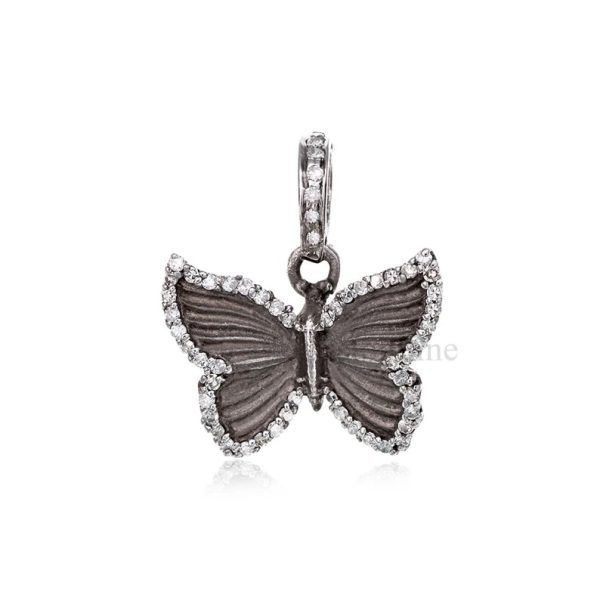 925 Sterling Pave Diamond Butterfly Pendant, Silver Diamond Butterfly Charm, Diamond Butterfly charm,Handmade Silver Diamond Butterfly Charm