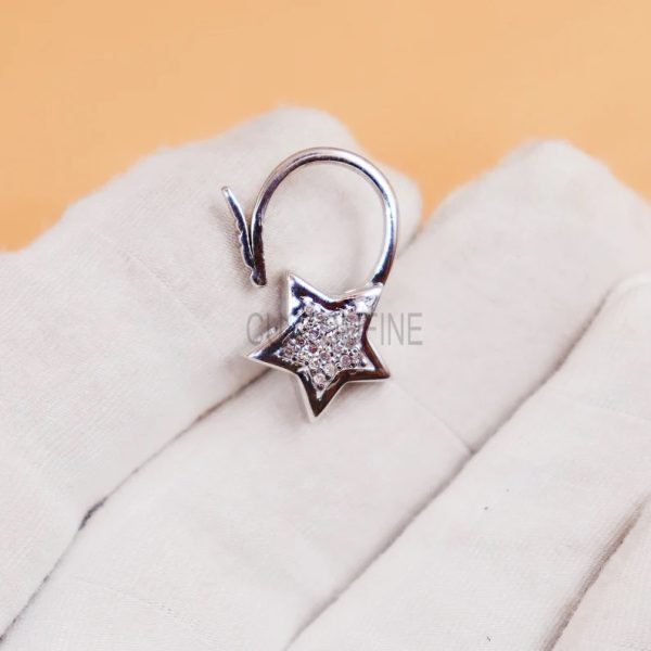 Sterling Silver Natural Pave Diamond Star Shape Both Side Diamond Padlock Jewelry, Diamond Padlock, Star padlock