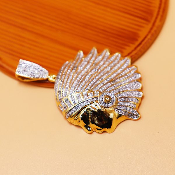 Real 10k Gold Indian Chief Head Pendant for Men with Genuine Diamonds 1.2ct, 10k Gold Diamond Indian Chief Charm, Indian Chief Charm For Men