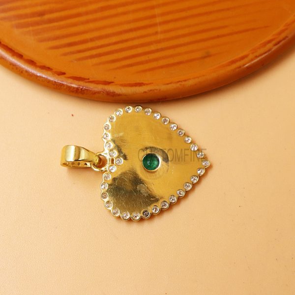 Enamel with Diamond Handmade Evil Eye Heart Pendant Sterling Silver Pendant, Designer Enamel with Diamond Pendant, Enamel Heart Pendant