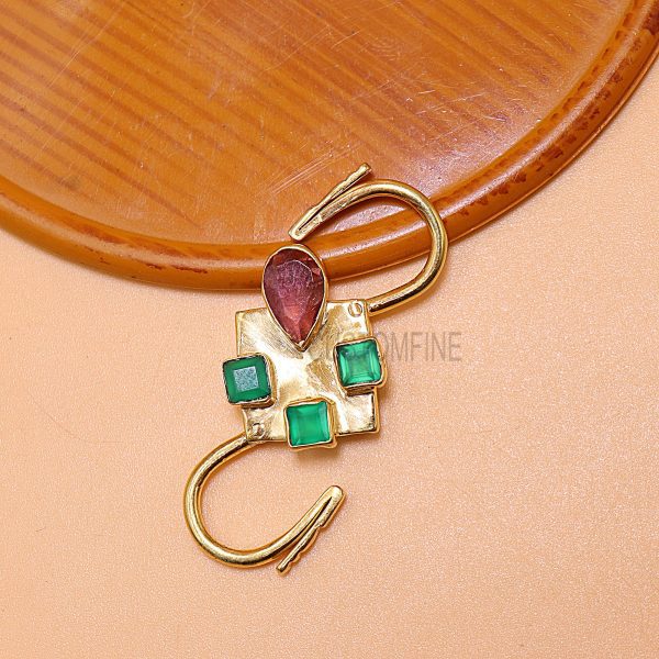 Emerald With Ruby Designer Handmade Padlock Women’s Sterling Silver Jewelry Wholesale, Bracelet and Necklace Connector Jewelry