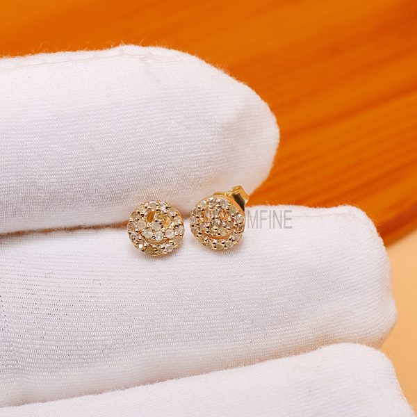14k Gold Tiny Diamond Pave Smiley Face Studs, Gold Diamond Smiley Stud Earrings, Handmade Diamond Smiley Stud Earrings Jewelry For Women's