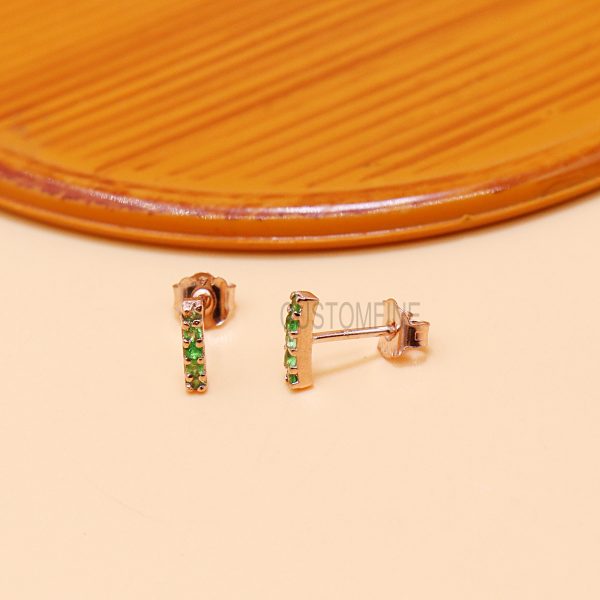14k Gold Mini Gemstone Bar Studs Earrings, Gold Gemstone Bar Stud Earrings, Handmade 14k Gold Bar Stud Earrings Jewelry For Women's