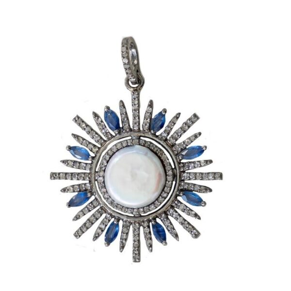 Pave Diamond Pendant, Blue Sapphire Marquise Pendant, Real Natural Diamond Pave Pendant, Handmade Pendant, Pendant Gift for Women