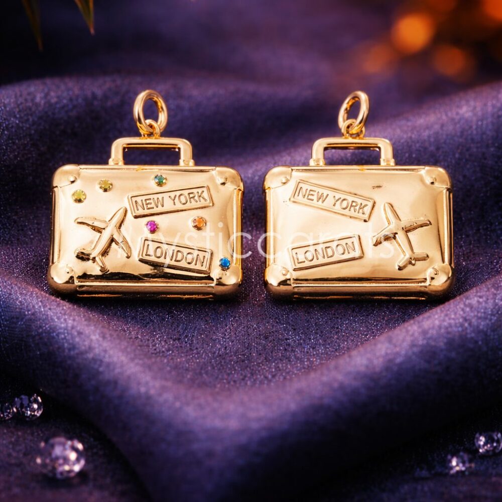 925 Sterling Silver Gold Plated Suitcase Travel Pendant