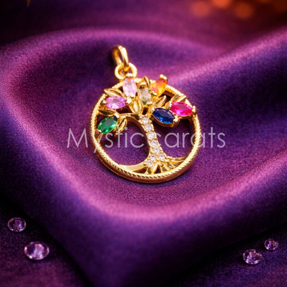925 Sterling Silver Gold Plated Multi-Color Tree of Life Pendant