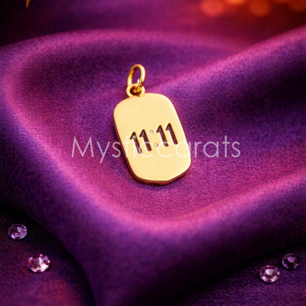 925 Sterling Silver Gold Plated 11:11 Angel Number Dog Tag Pendant