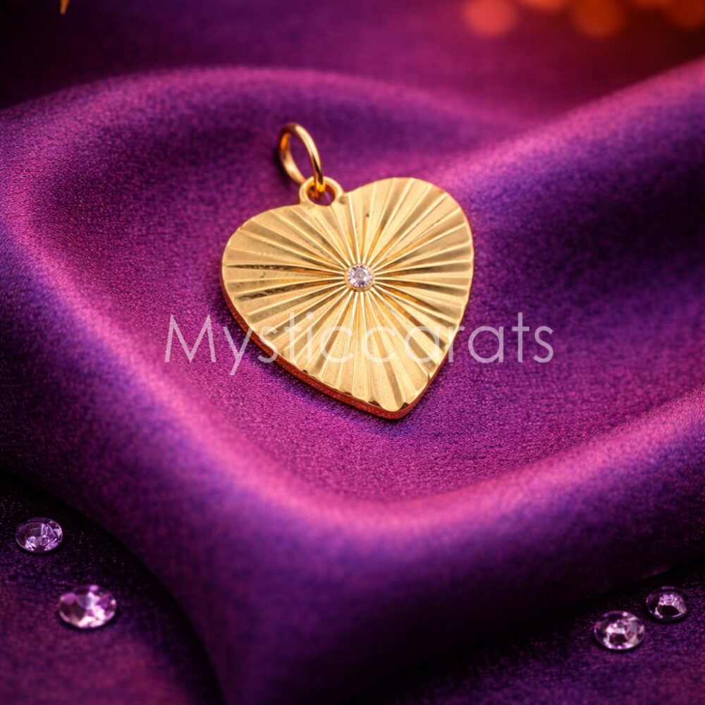 925 Sterling Silver Gold Plated Sunburst Heart Pendant