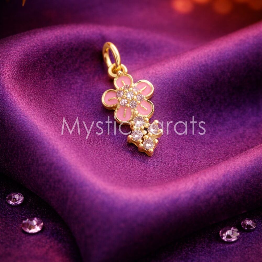 925 Sterling Silver Gold Plated Pink Enamel Flower Charm Pendant