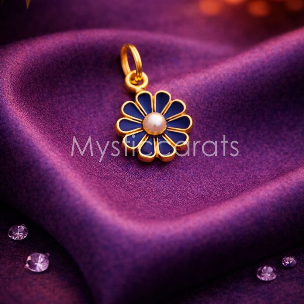 925 Sterling Silver Gold Plated Navy Enamel Daisy Pearl Pendant