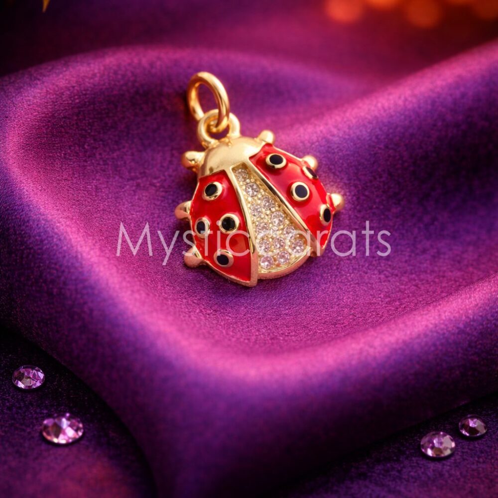 925 Sterling Silver Gold Plated Red Enamel Ladybug Pendant