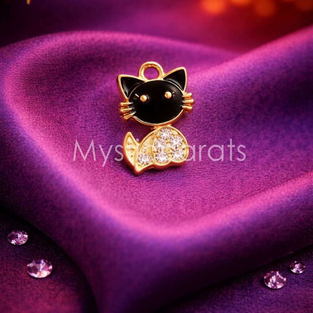 925 Sterling Silver Black Enamel Cat Pendant