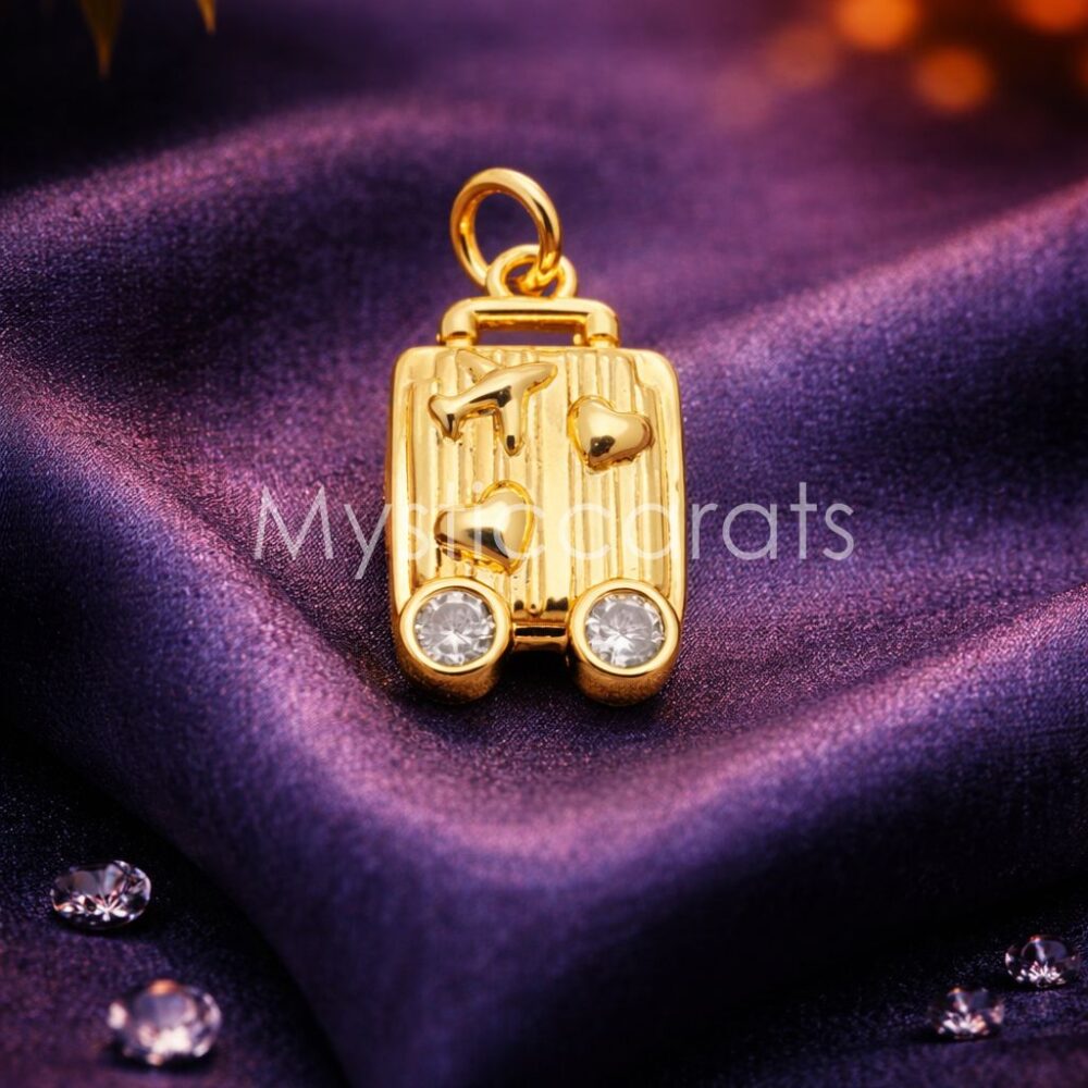 925 Sterling Silver Gold Plated Rolling Suitcase Travel Pendant