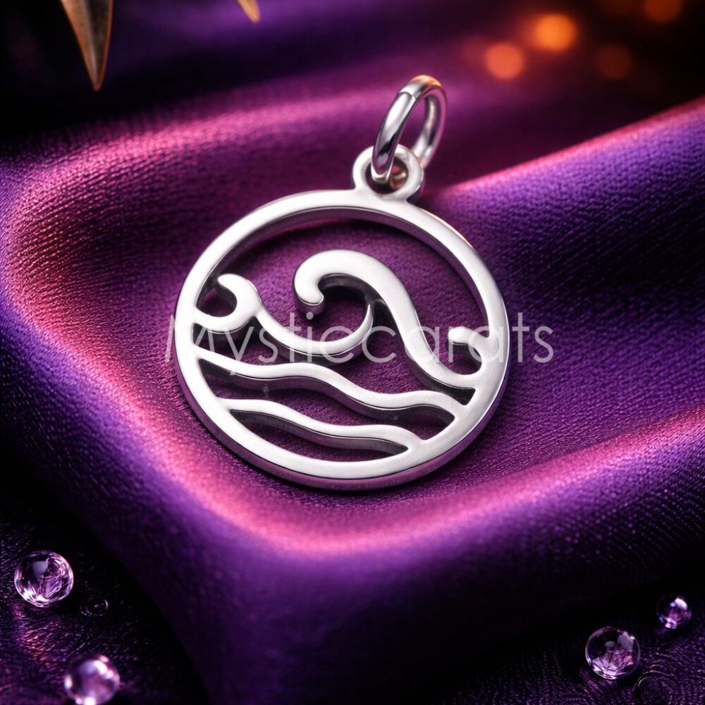 Ocean Wave Circle 925 Sterling Silver Pendant