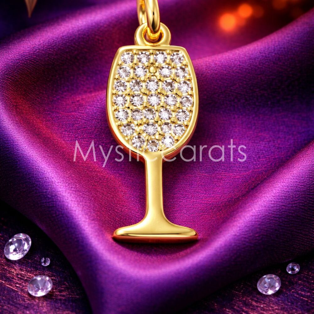 925 Sterling Silver Wine Glass Pave diamond Charm