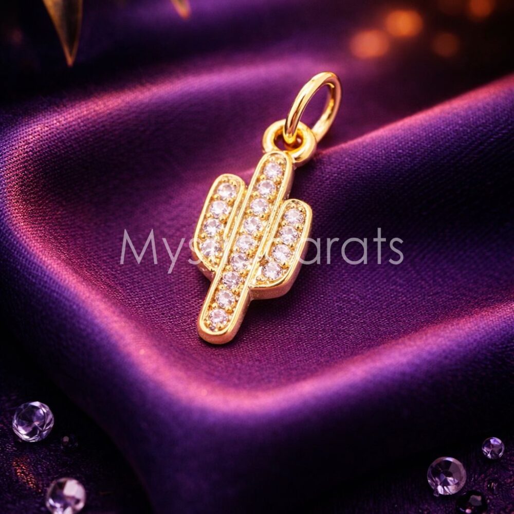 925 Sterling Silver Saguaro Cactus Pave diamond Charm