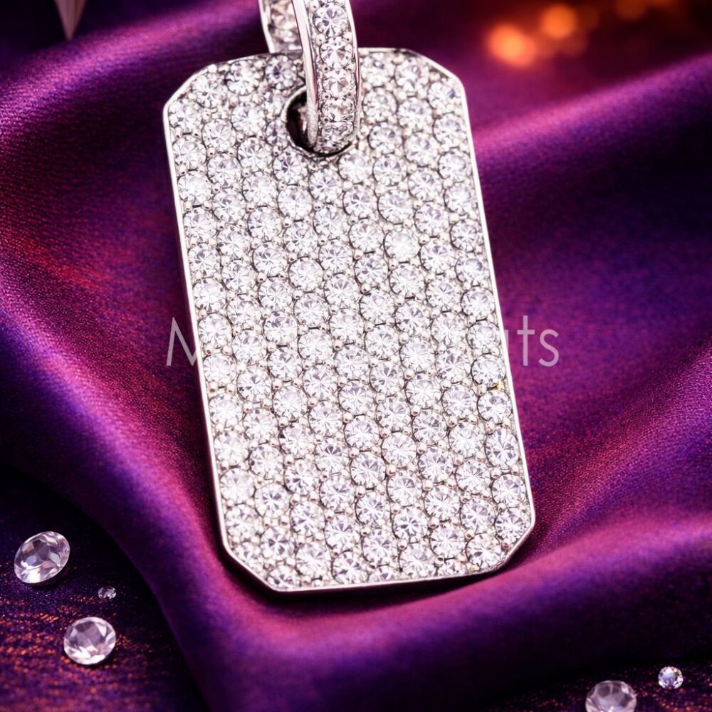 925 Sterling Silver Full Pave Dog Tag Pendant