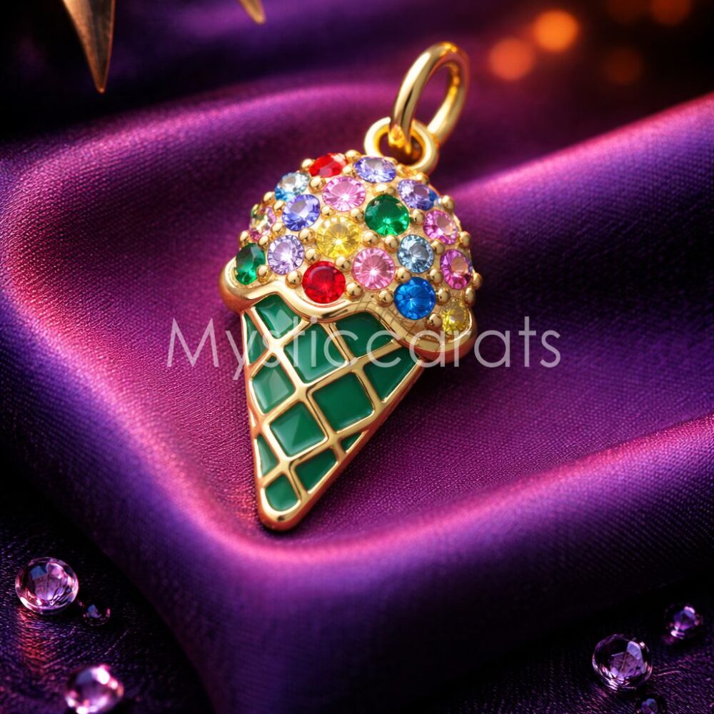 925 Sterling Silver Multi-Color Ice Cream Cone Charm