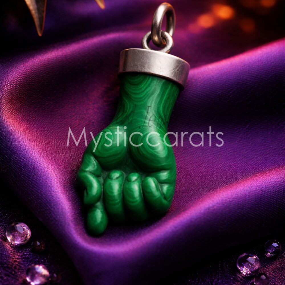 925 Sterling Silver Malachite Figa Hand Pendant