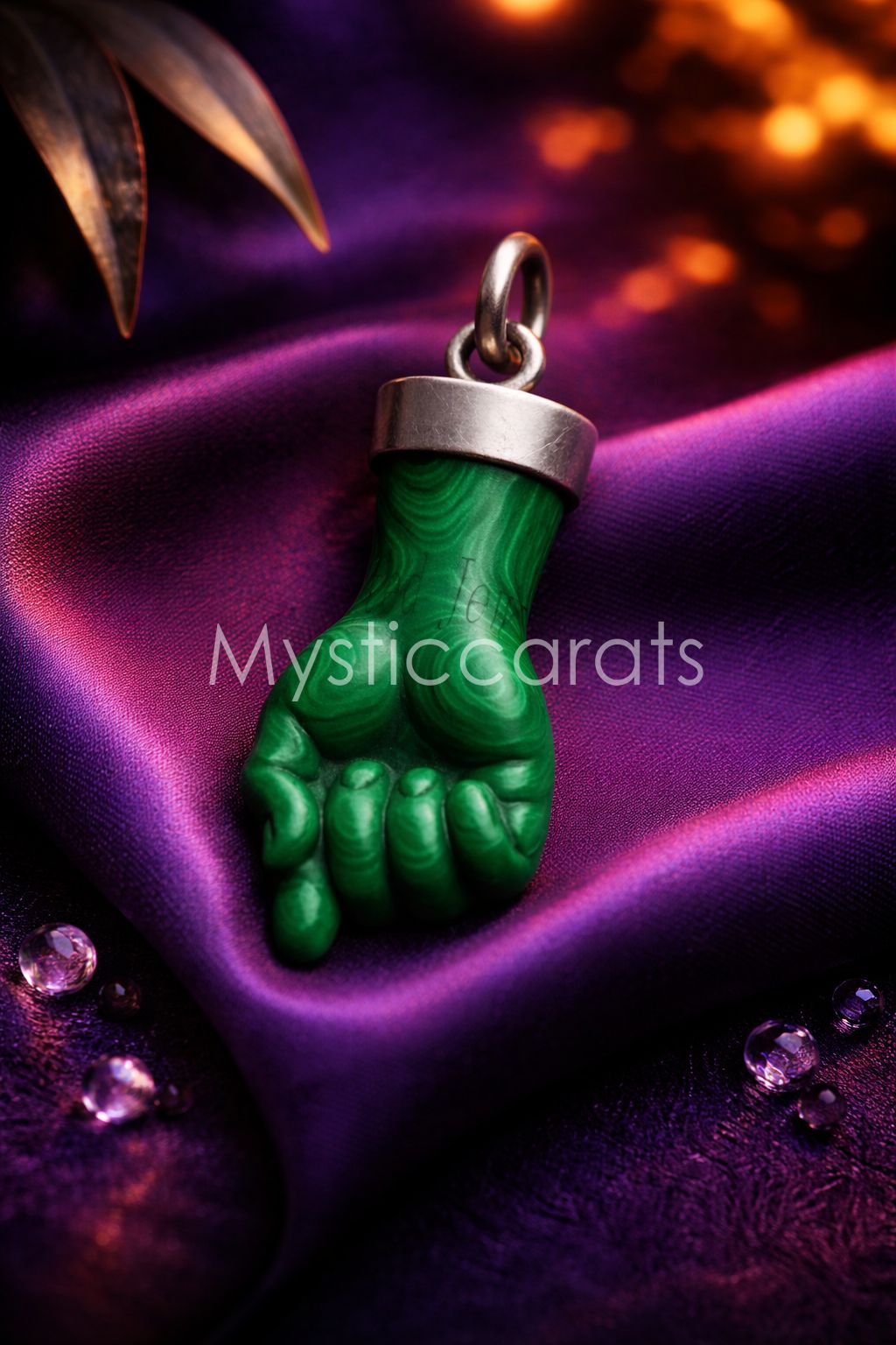 925 Sterling Silver Malachite Figa Hand Pendant