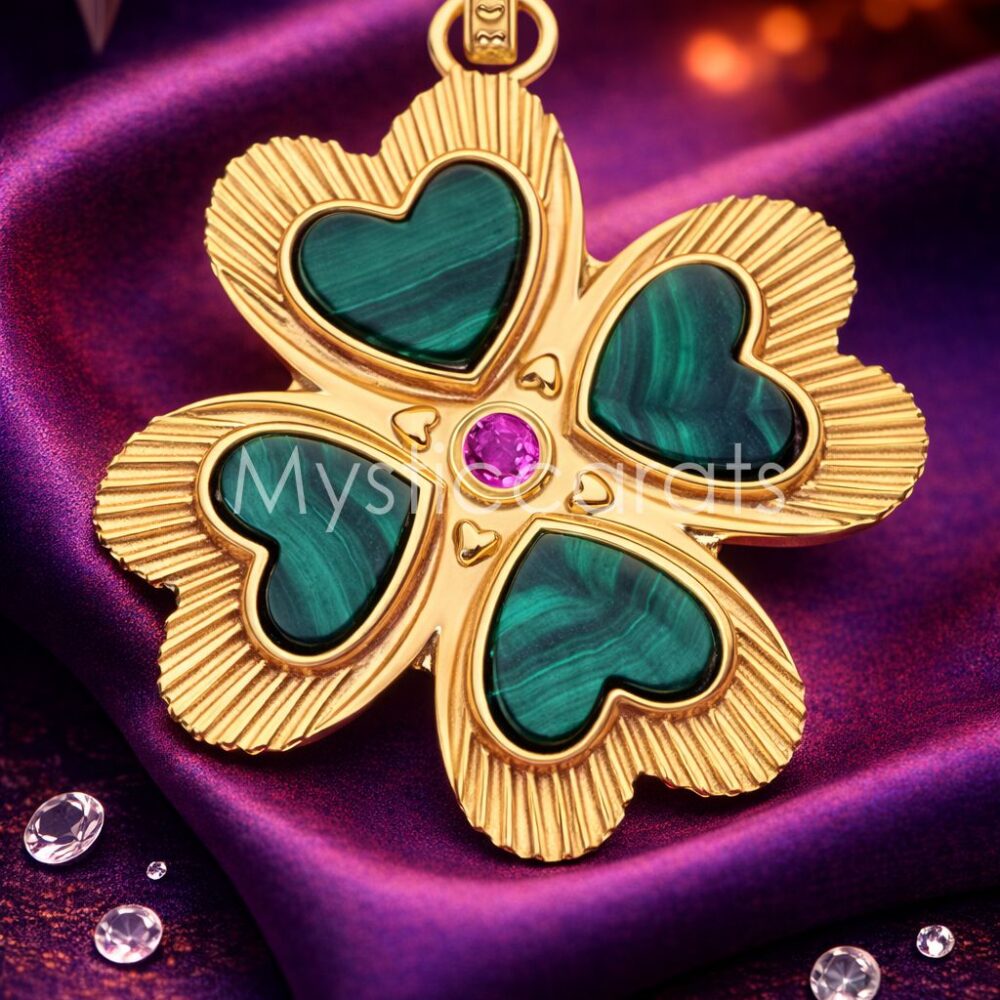 925 Sterling Silver Four-Leaf Clover Malachite Pendant