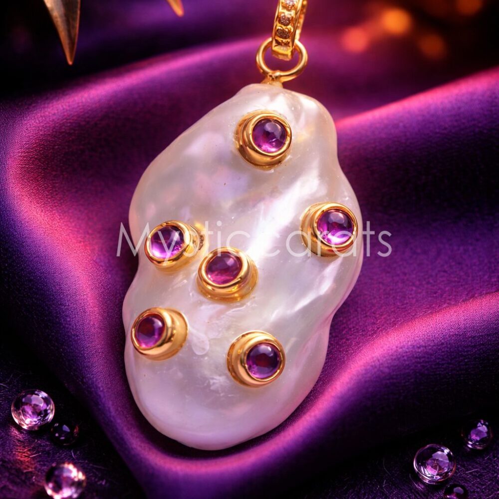 925 Sterling Silver Baroque Pearl & Amethyst Cluster Pendant
