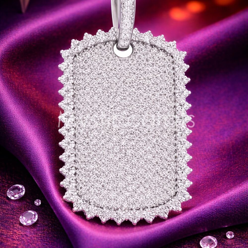 925 Sterling Silver Fully Iced Dog Tag Pendant