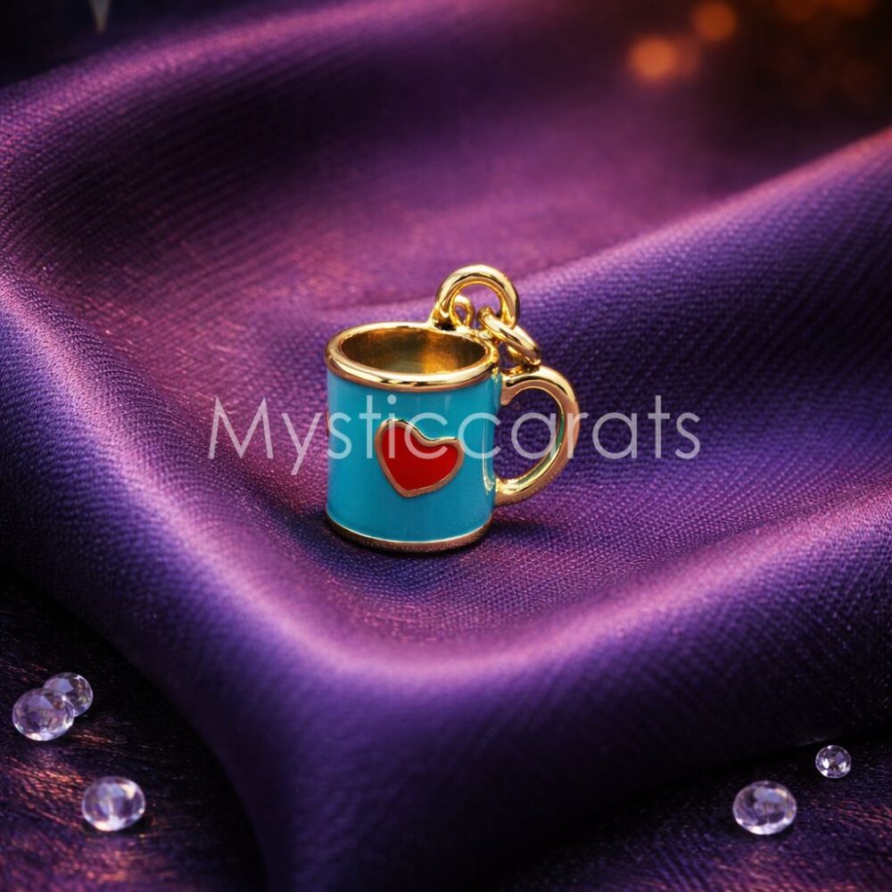 Silver Coffee Mug Heart Enamel Pendant