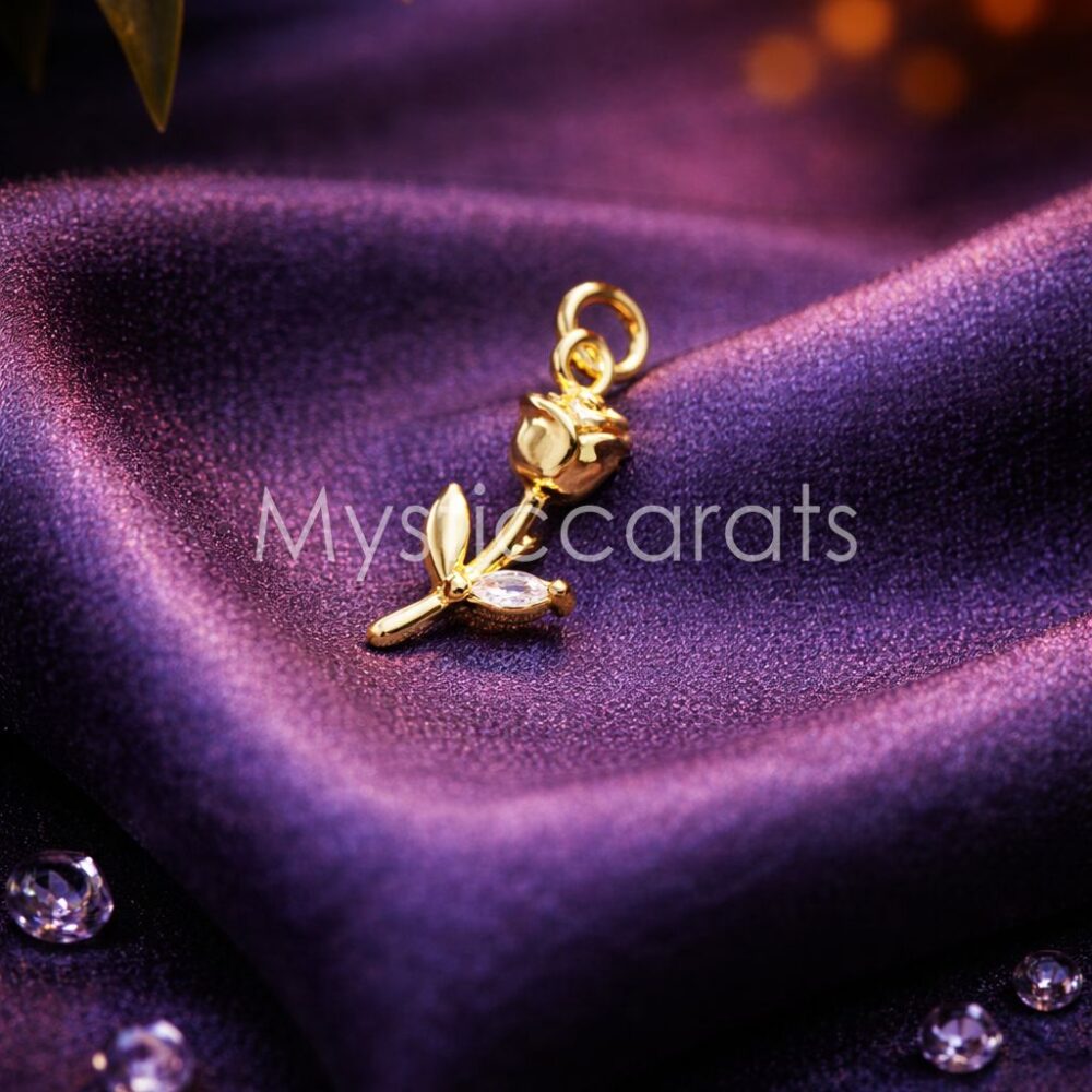 925 Sterling Silver Gold Plated Rose Bud Pendant with Leaf
