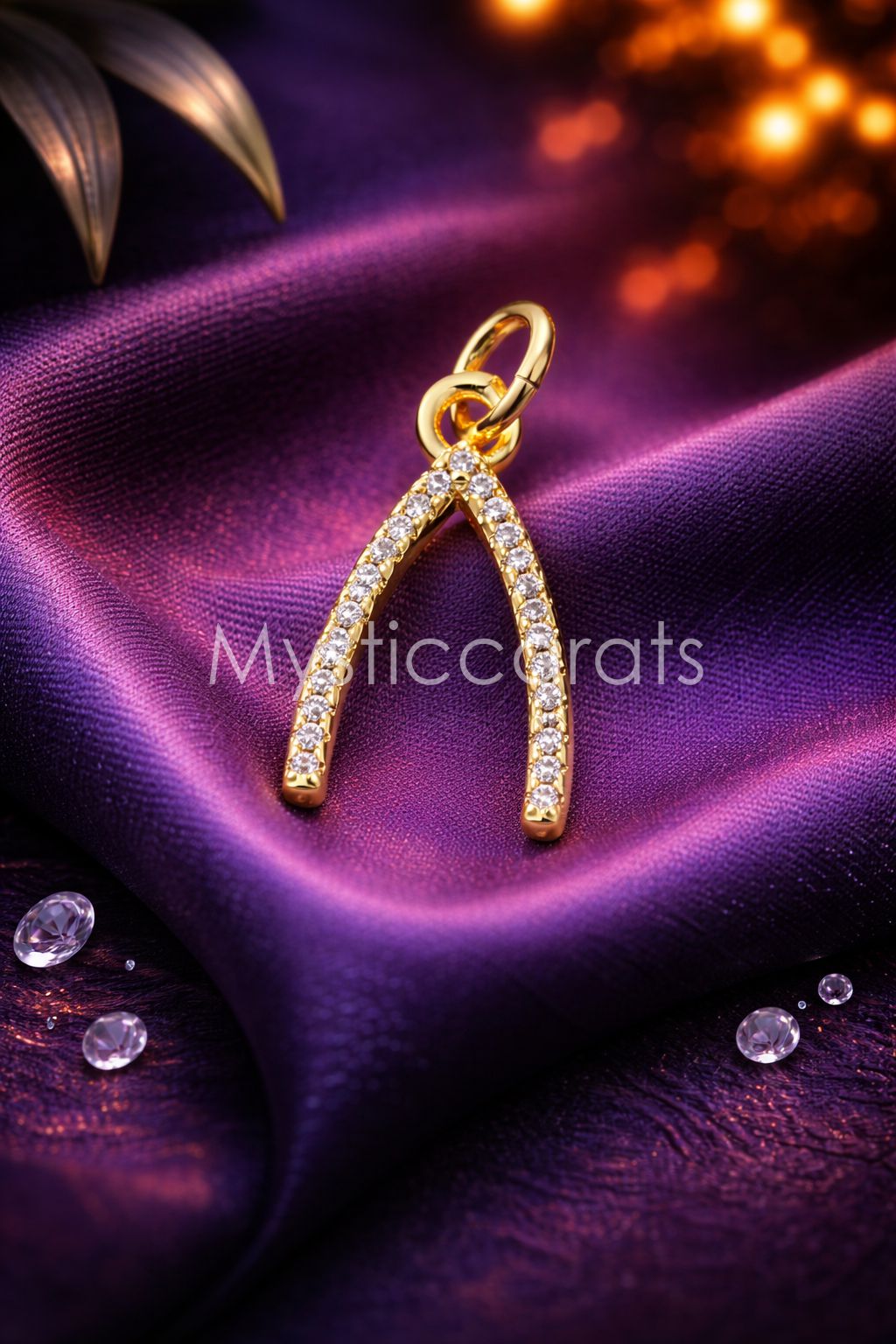 Silver Sparkling Wishbone Good Luck Pendant